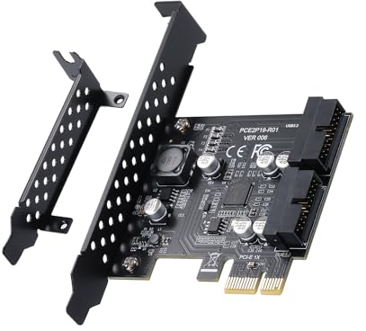 YABOANG PCI-E zu Internem 19Pin Header USB 3.0 Erweiterungskarten, 2 Port USB 3.0 PCIE Interne Karte mit bis zu 5 Gbit/s Chipsatz 19 Pin USB3.2 GEN1 Kartenadapter für Windows 11, 10, 8.1, 8, 7, XP