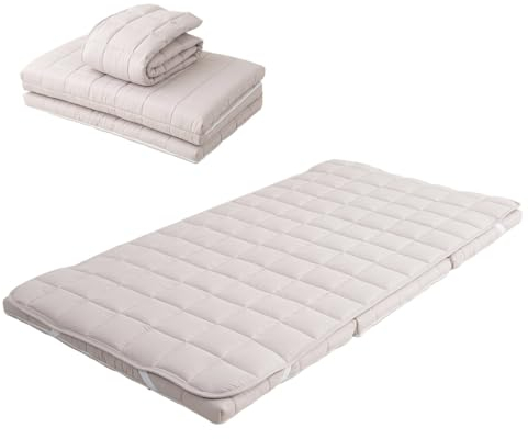EMOOR Matelas Futon Japonais à Trois Volets Machi avec Surmatelas 180 x 202 cm Gris, Pliable avec Bandes Élastiques Soufflet Lavable Lit D'invité Sol Couchage Tatami
