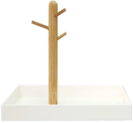 LIVASH Bandeja para Llaves para Mesa de Entrada, Organizador de Bandeja con Estante de Madera de 3 Niveles para Llaves, Pulseras, Relojes, Joyas, TeléFono B