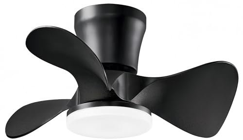 Ventilador de techo con luz LED 18W, motor DC 30W silencioso, ahorro energia y gran volumen de air, mando a distancia para cocina, dormitorio, comedor, patio Modos (Invierno/Verano) (Negro)