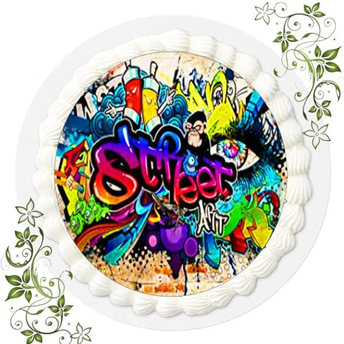 ich FONDANT Tortenbild, Zuckerbild mit Motiv, Essbares Foto für Torten, Tortenbild, Tortenaufleger Ø 20cm FONDANT Graffiti Nr. 5