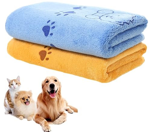 bangminda Hundehandtuch 2 Stück Mikrofasertücher waschbare Hundedecken Großer Schnelltrocknend Hunde Handtuch zum Pflegen Trocknen Tiertuch für Hunde Katzen 140 x 71 cm (Gelb und Blau)