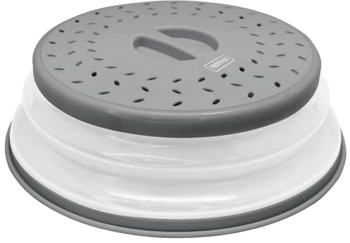 NERTHUS FIH 1300 Tapa Plegable Multifuncional para Microondas con Protección Antisalpicaduras y Cesta de Drenaje para Frutas y Verduras, en Color Gris