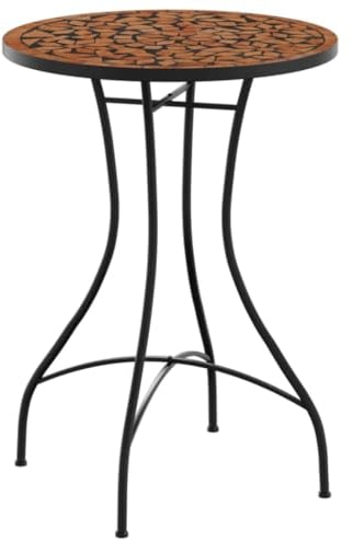 vidaXL Bistrotisch, Gartentisch Mosaik-Design, Mosaiktisch Eisengestell, Terrassentisch Beistelltisch Rund, Terrakotta Ø50x70cm Keramik