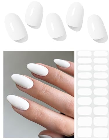 AutyaMee Semi Cured Gel Nail Strips (White), 20 Pcs Gel Nail Wraps, Stickers, UV Light Required, Salon Quality, Long Lasting