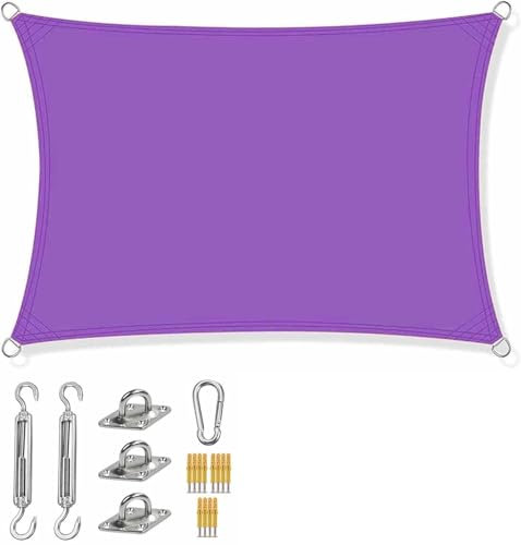 Parasol carré rectangulaire avec kit de fixation et voile d'ombrage de piscine en corde haubanée 2 m 2,5 m 3 m 3,6 m 4 m 5 m 6 m 7 m 8 m for aires de jeux, étang, cour, auvent violet ( Size : 2x4M )