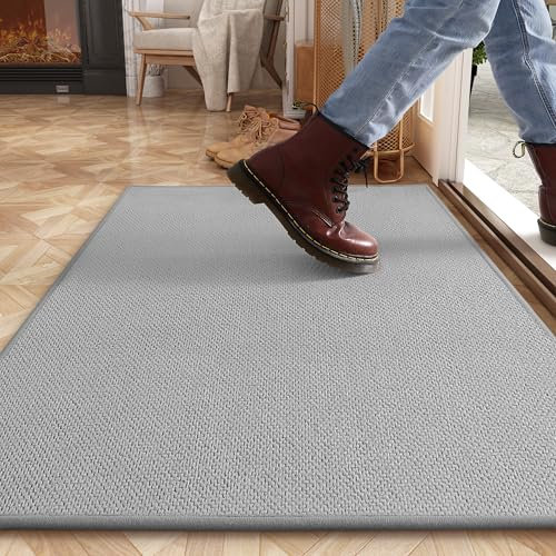 COLOR&GEOMETRY Door Matts Indoor 44x76 cm, Doormat Indoor Non-slip Dirt Trapper, Absorbent Inside Entrance Rug, Washable Low Profile Front Door Mats for Entryway, Light Grey(Rolled-up NO Creases)