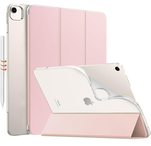 MoKo Coque pour iPad Air 13 Pouces M3 2025/M2 2024, Étui iPad Air 13 Pouces avec Coque Arrière en TPU Givré Translucide Doux, Étui Mince Smart Folio, Auto Réveil/Sommeil, Rose Clair