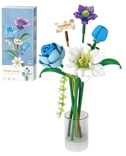 MEIEST Blumenstrauß Bausteine Set,Mini Ziegel Pflanze Botanische Sammlung BAU Gebäude Spielzeug,Kreative DIY Künstliche Blumen Home Decor (Blau)
