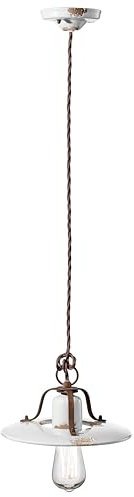 Licht-Erlebnisse Pendelleuchte Weiß Shabby Antik aus Keramik Metall Ø 25 cm rund klein E27 Vintage Design Hängelampe Esszimmer Hängeleuchte Küche Wohnzimmer
