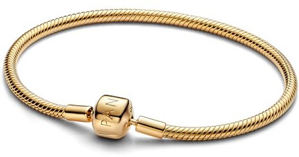 PANDORA Moments Schlangen-Gliederarmband mit Kugelverschluss aus Sterling Silber mit vergoldeter Metalllegierung, Kompatibel Moments Charms, Größe: 21 cm, 563390C00-21