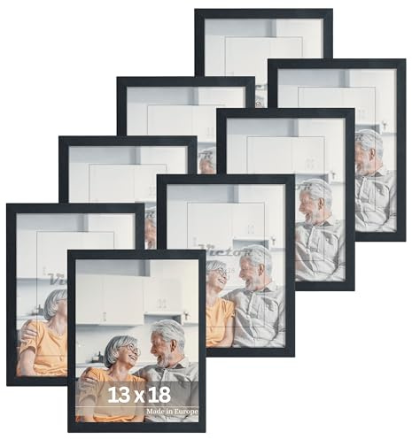 VictoR Bilderrahmen Dali 8er Set 13x18 cm schwarz bruchsicheres Acrylglas | Fotorahmen Holz - Bilderrahmen Set schwarz 13x18 - moderner Holzrahmen