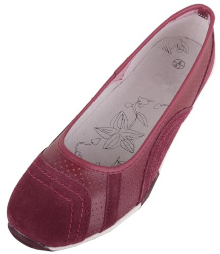 Womens Genuine Leather Slip On Casual Ballerina Style Pump Dolly Shoes - Burgundy - UK 7