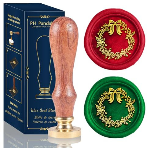 PH PandaHall Weihnachtskranz Wachssiegel Stempel für Weihnachten, Vintage Bowknot Siegel Wachsstempel 25mm Wachs Siegel für Weihnachten Neujahr Umschläge Einladungskarten Geschenk Dekoration