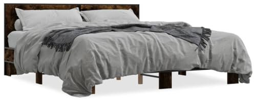 Betten & Zubehör, Betten & Bettrahmen, Bettrahmen, Räuchereiche, 180 x 200 cm, Super-Kingsize-Bett, Holz- und Metallwerkstoff