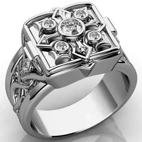 Hasdnker Bagues Bague Bijoux Femme Hommes Bague Unique en Forme De Croix avec Capuchon Ouvert Et Médaillon, Petit Motif Secret, pour Homme, Fiançailles, Mariage, Fête, Bijoux Tendance, 7 Argent