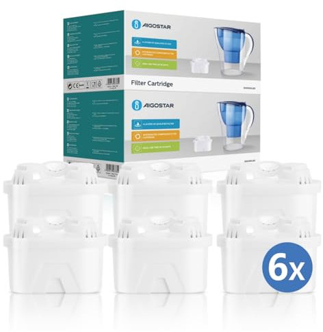 Aigostar 2 Pack de 6 filtros para jarra de agua. Filtros de repuesto para jarra de agua Aigostar, duración 60 días por cada cartucho, Libre de BPA, diseño exclusivo
