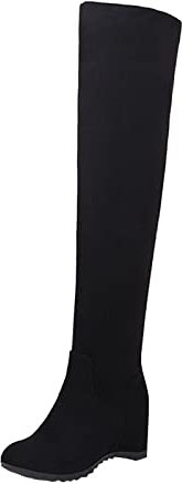 Generico Stivali Traforati Donna Stivali Polpaccio Largo Stivali da Donna alla in Tinta Unita floccati con Punta e Alti Elastici al Ginocchio Stivali Donna Estivi Traforati Stivali Biker (Black, 39)