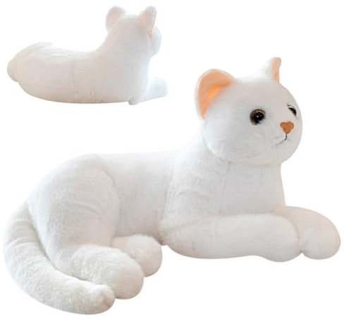 QYEHF Realistische Schlafende Katze aus Plüsch, Fotografie-Requisiten - Geschenk für Freunde und Kinder, Weiß 30 cm