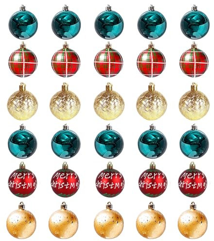 Set di 30 ornamenti natalizi infrangibili per albero di Natale, decorazioni per albero di Natale, palline di Natale Uzh346 (rosso anguria, taglia unica)