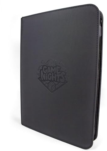 Game Nights 9 Pocket Trading Card Zip Binder, 540 Cards, 30 Side Loading Pages, Acid-Free with Secure Zip Closure, binder for TCG, Card Games, Sports Cards and More (Black)
