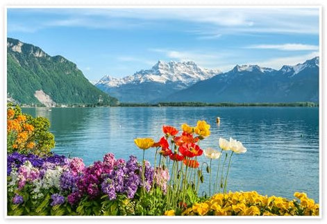 Genfer See im Frühling Poster von Olaf Protze 100 x 70 cm Wandbilder Wanddeko