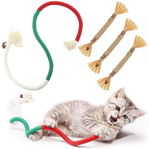 CATOR 4 pcs set Jouet Chat, Jouet de Dentition Chaton, 60 cm Jouet Chat Corde, jeu chat, Jouet pour Chat Interactif, Jouets de Soins Dentaires pour Chats, pour Interagir Et Nettoyer Les Dents