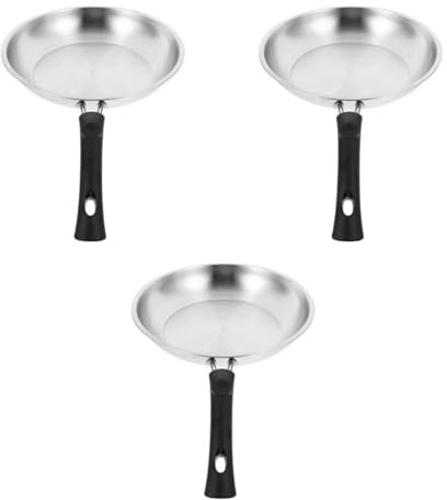 Cabilock 3 Pz padella in acciaio inossidabile padelle padella a fondo piatto padella piatta pentola per friggere kitchen padella antiaderente padella arrotondata padella casalinga pp Silver