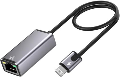 Lightning to Ethernet Adapter for iPhone,[Apple MFi Certified] 1.6ft RJ45 Ethernet LAN Network Adapter with 8Pin Compatible for iPhone 14/13/12/11/XS/XR/8/7/6/iPad/iPod,Plug and Play,Support 100Mbps