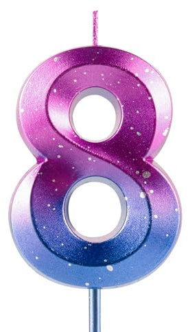 Number 8 Candles 8th Birthday Galaxy Gradient Happy Birthday Purple Blue Gradient Candle Premium Wax & 3D Diamond Design Cake Topper Decorations for Birthday Party Anniversary Celebration Supplie