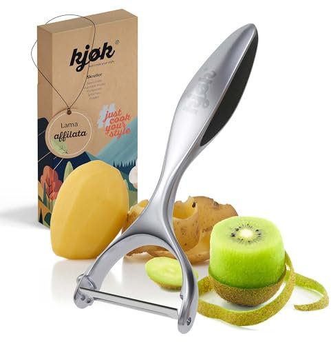 kjøk Pelapatate professionale per asparagi, frutta e verdura - Pelaverdure largo con lama in acciaio inossidabile, manico in lega di zinco - Antiruggine pela verdure da chef in confezione regalo