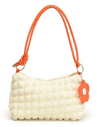 YYDPYZBD Umhängetasche Creme Blase Tasche Eine Schulter Unterarm Vielseitige Blume Handtasche Frauen Tasche-weiß Matched Orange