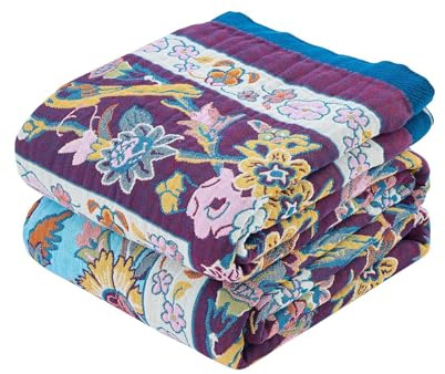 XIBLC Herbstdecke für Bett, 100% Baumwolle, weich, rustikal, Boho-Überwurf, Steppdecke, 127 x 152,4 cm, Bauernhaus-Dekor, Bettblumen-Decken, leicht, wendbar, Bohemian-Überwurfdecke