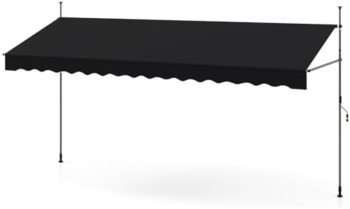 COSTWAY Klemmmarkise, 400 cm Balkonmarkise ohne Bohren mit Handkurbel, Höhenverstellbar & UV-beständig, Markise Sonnenschutz Outdoor für Terrasse Balkon Garten (400 cm,Schwarz)
