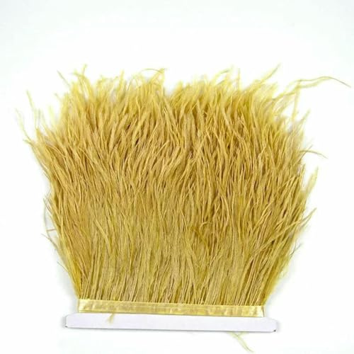 1 Meter Straußenfedern auf Band, 8–10 cm, Fransenbesatz, zum Nähen von Kleidung, weißen Kleidern, Röcken, Hochzeitsaccessoires, goldfarben