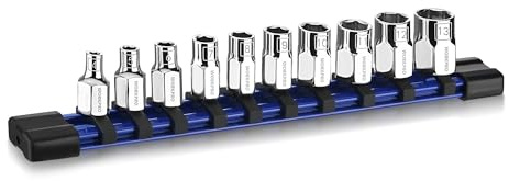WORKPRO 1/4 Drive Metric Socket Set, 10-Piece 4–13 mm External Hex | Shallow Sockets, Cr-V Steel, Anti-Roll Design with Socket Rail, for DIY & Car Repair