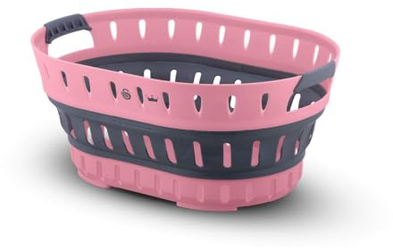 Swan x Lynsey TV's Queen of Clean 60L Collapsible Laundry Basket with Soft Grip Handles, Foldable, Space Saving, Pop Up Clothes Hamper with Ventilation Holes, Pink & Grey, SWLC9002QOCN