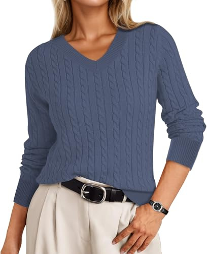 IEEILULU Jersey Mujer, Jersey Punto Mujer, Cómodos Jerséis de Invierno y Otoño con Cuello en V, Jerséis de Punto Ligeros, Ropa Informal (FR/ES, Letras, L, Regular, Regular, Azul)
