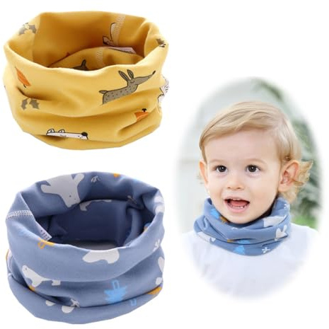 BEPSYOM 2 Pcs Scaldacollo Bambino, Sciarpa Invernale per Bambini, Scaldacollo in Cotone per Ragazzi e Ragazze (Giallo e Blu)