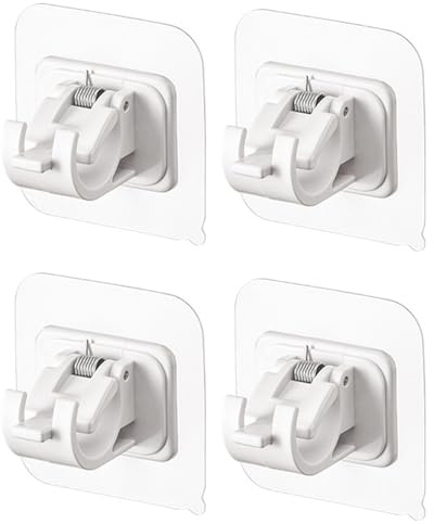 4Pcs Self Adhesive Curtain Rod Bracket No Drill Drapery Hook Holder Fixing Rod Holder Curtain Pole Wall Bracket Towel Rod Hook Home Bathroom Kitchen Hotel Towel Clothes Hanging (White)