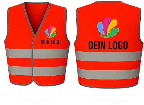Warnweste Kinder personalisiert mit Logo, Namen oder Motiv – reflektierende Sicherheitsweste für Schule & Kindergarten – Farben: Pink, Gelb, Orange, Grün, Hellblau, Rot, Lila – mit Wunschtext