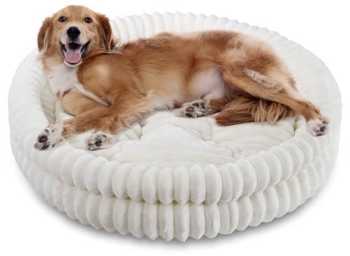 Quppa Rund Flauschiges Katzenbett waschbar Hundebett für den Winter, warm, rutschfest, maschinenwaschbar,70 * 70 * 16cm Weiß