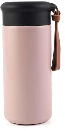 MHwan Termo Cafe, 300 ml Travel Mug, Bolso Portátil Vaso Termico Cafe, Hermético, Mantiene Bebidas Calientes o Frías, Apertura de 360°, Libre de BPA (Rosa Elegante)