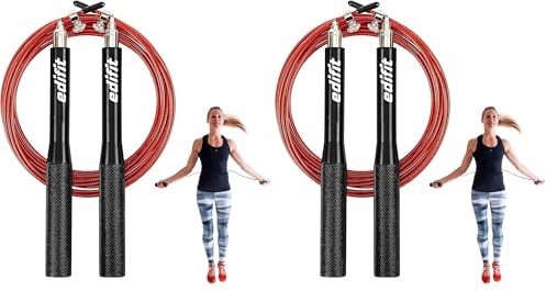 EDIFIT, Skipping Rope, 3 Metres, 165 mm Handle, Adjustable, for Men and Women, Gym Equipment, Home Exercise, Fitness, Boxing, Training (Red and Black)