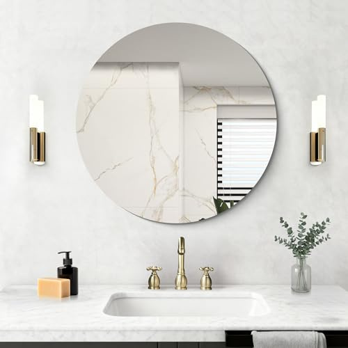 NIMURY Wandspiegel, 60x60 cm rahmenloser Badezimmerspiegel mit rundem Design, rahmenloser Spiegel für Badezimmer, Schlafzimmer und Wohnzimmer, horizontal und vertikal montierbar