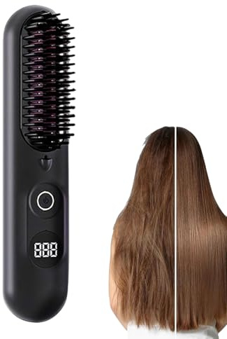 Glätteffekt Bürste - Keramik-beheizte kabellose Haarbürste | Aufladbarer Und Beheizter Heißkamm,Für Damen Mädchen Zuhause Badezimmer Reise Urlaub Salon