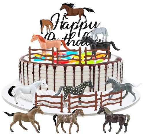 Horse Cake Topper, 15pcs Horse Birthday Cake Decorations Set Rodeo Western Themed Party Decorations for Cowboy