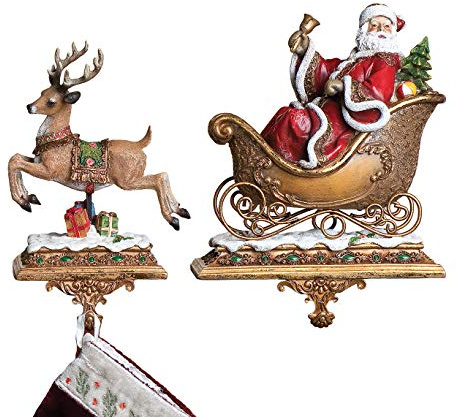 Set of 2 Joseph's Studio Santa Claus and Reindeer Christmas Stocking Holders by Roman