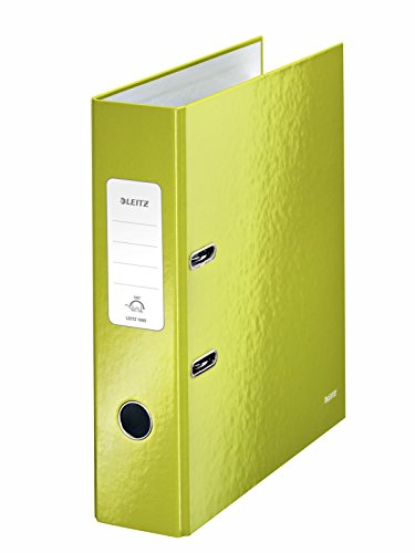 Leitz 10050064 Qualitäts-Ordner (A4, 8 cm Rückenbreite, Graupappe mit laminierter Oberfläche, WOW) grün glänzend , Design kann variieren