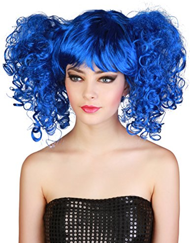 Perücke mit Zöpfen blau für Damen - Bunt